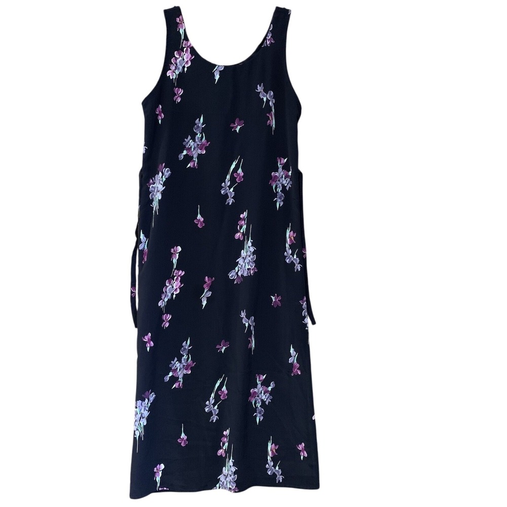 Worthington Maxi Dress 8 Black Purple Vintage 90s Sleeveless Garden Party Floral